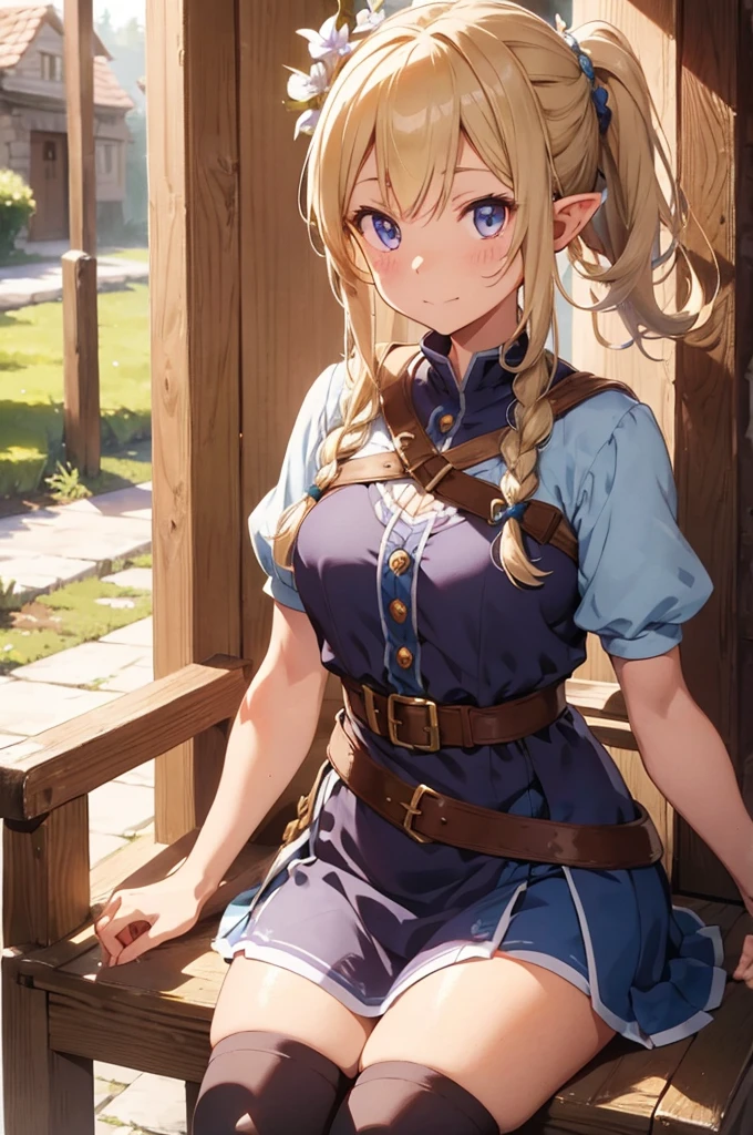 cute, elf, tanned, braid ponytail, thistle from dungeon meshi, sorceror,
