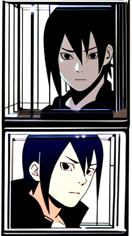 Naruto manga style, sasuke uchiha (appearance in the classic) SasuKe uchiha serious expression side camera, foto perfil