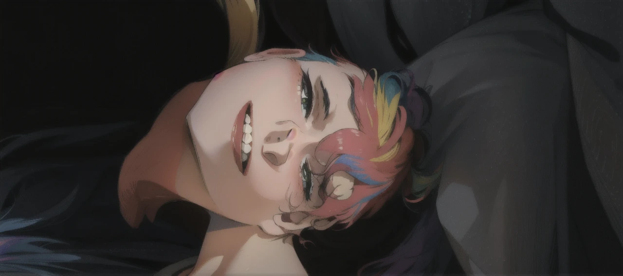 masterpiece, best quality, girl with rainbow hair, really wild hair, mane