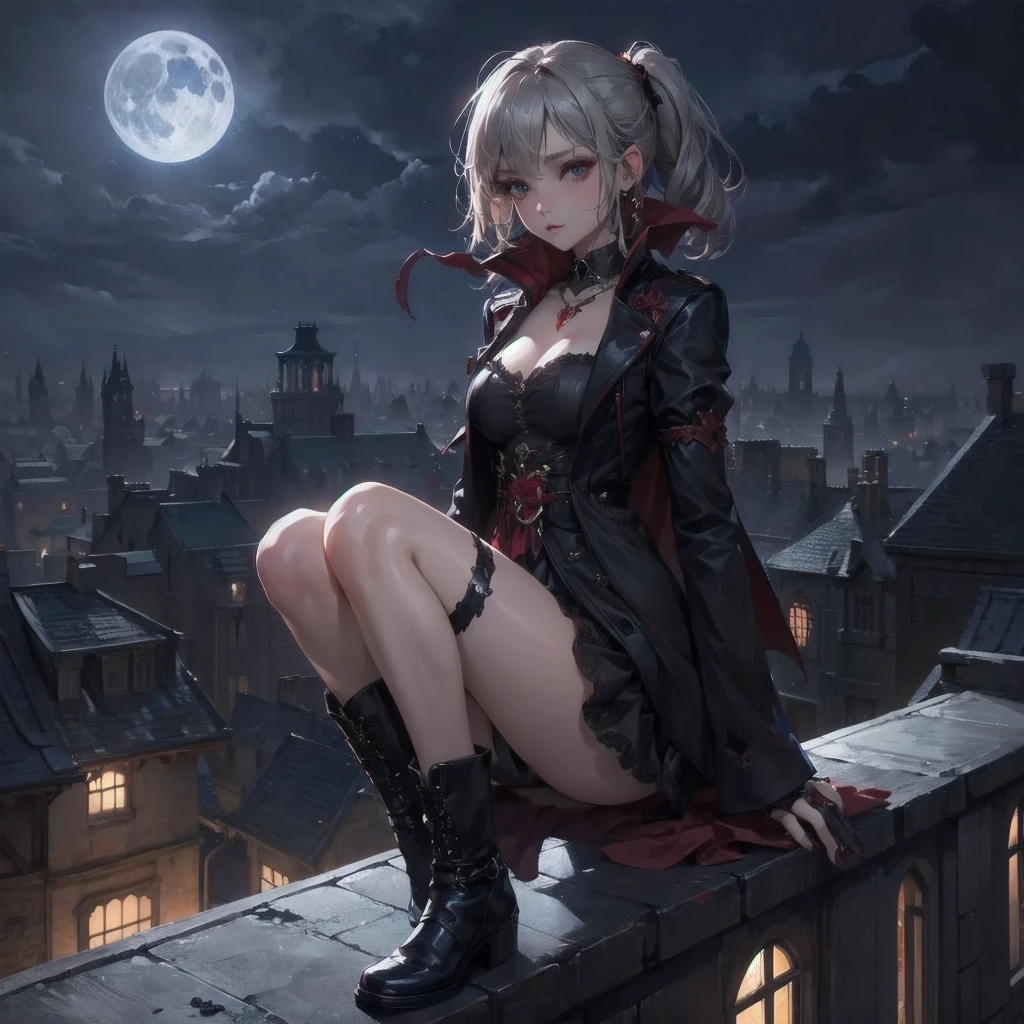  masterpiece, (textured skin), best quality, gorgeous beautiful girl, (a female 
vampire),,detailed clothes,large breasts,narrow waist,, (beautiful face), cinematic lighting, (fantasy anime art ),