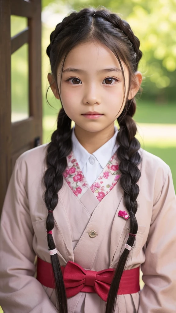 11 year old girl Japanese Braids and ribbon Realistic Skin