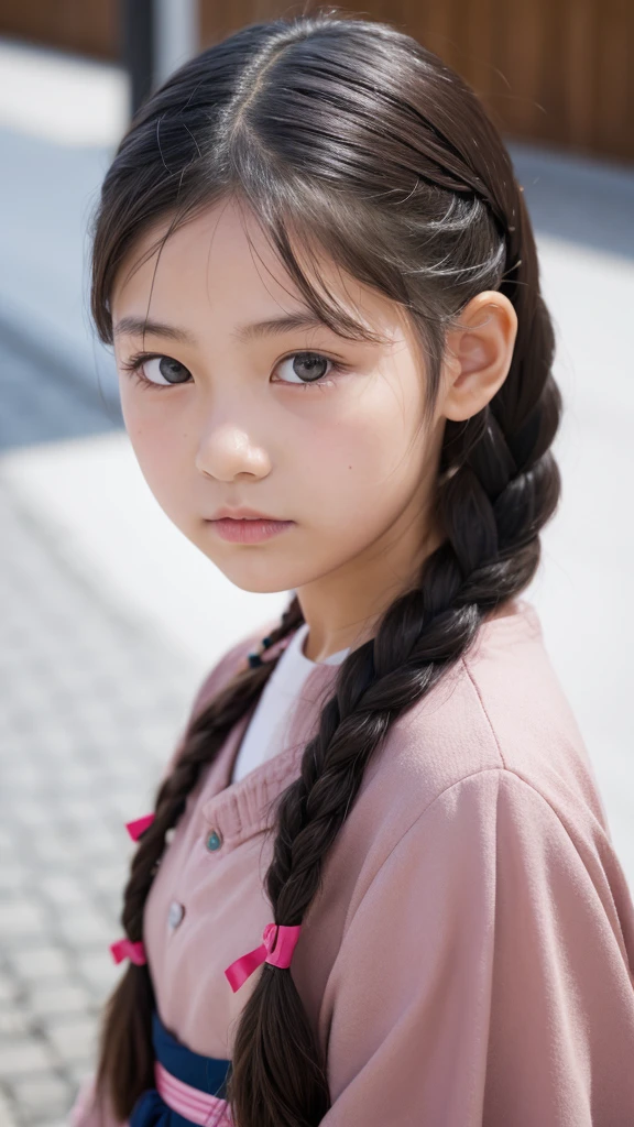 11 year old girl Japanese Braids and ribbon Realistic Skin