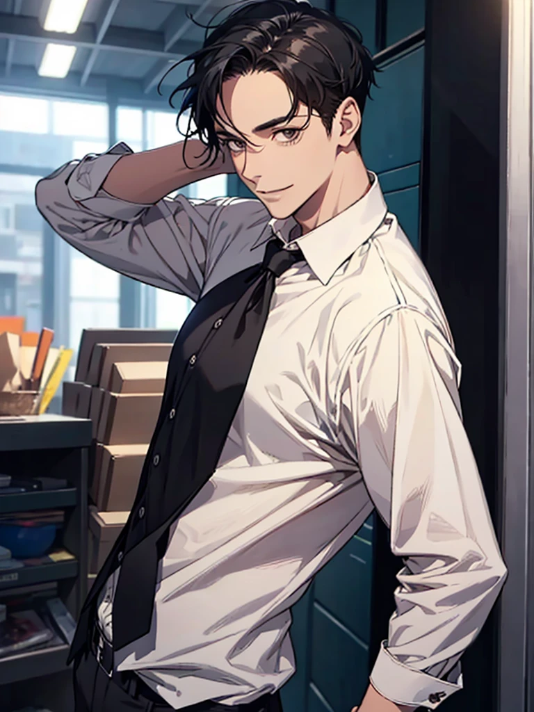 Forehead, Very short hair, A kind smile, One Man, Portrait from chest up, Very short black hair, Old man in clothes, Please open your eyes a little, Male hand,Man&#39;s face,Male eyebrows, Male Eyes, Sharp Nose ,Long Nose, Slicked back hairstyle, Black butler uniform, Iris, walking , A kind smile, Reminiscent of a novel cover, Dramatic lighting, Emphasize the contrast between light and shadow, (Official Art, Highest quality、unity 8k wallpaper、32k、masterpiece、Very detailed, grab your hair with your hands, Cinema Lighting, Isekai Tensei, anime,Beautiful light shining through the window, sense of cleanliness,