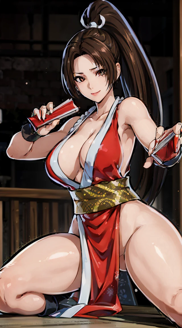 (((Intense action pose:1.6)))、((8K)), ((32k)), ((Highest quality)), ((masterpiece)), ((超High resolution)), ((Tmasterpiece)), (((head shot:1.6)))、((8K)), ((32k)), ((Highest quality)), ((masterpiece)), ((超High resolution)), Fine skin、女性1 person、pink sexy dresses、((Mai Shiranui:1.2)), Expose your shoulders、Brown Hair, Brown eyes, Long and high ponytail, hair band, 1 person、Captivating smile, 25 years old, Japanese Mature, beautiful指, beautiful長い脚, beautiful体, beautiful鼻, beautifulキャラクターデザイン, Perfect Eyes, Perfect Face, jewelry, hair ornaments, king of fighters,((Large Handheld Fan:1.6))、
(Tabletop, Highest qualityの, Highest quality, beautifully、beautiful: 1.2), Very detailed, More detailed,適切な体のProfessionalポーション,Tabletop,Ultra-high quality output images,High resolution,Intricate details,Very delicate and beautiful hair,Realistic photos,dream-like,Professionalの照明,Realistic Shadows,Focus Only,
(Big Breasts:1.2,) , フローティングスカートFine skinの質感, High quality fabric, High quality metallic texture、((Beautiful and dense face))、RAW Photos、Professional, Ultra-fine painting, ((alone)), beautiful胸、Highest quality, Very detailed, Very detailed詳細, Finer details, so beautiful,(Five Fingers, Four fingers and thumb),Concept Art, Anime fantasy artwork, Detailed fantasy art,8KHigh resolution, Detailed Art, 8 Slim legs, Defined, Defined fingers