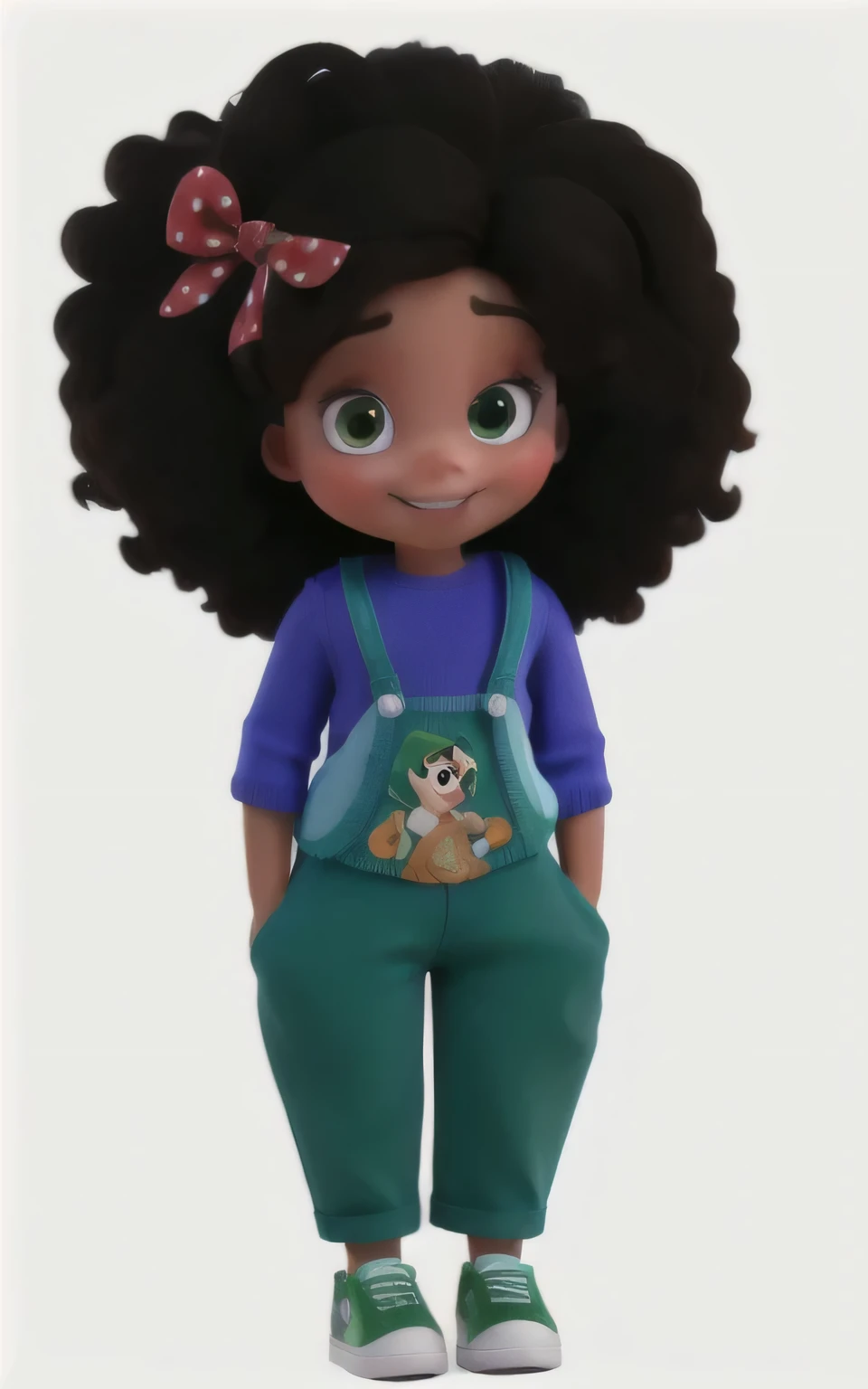 Make a Disney style doll of a light brunette boy with straight caramel hair, Green shorts, blue blouse and brown sneakers, 

On your face you have a beautiful, charming smile