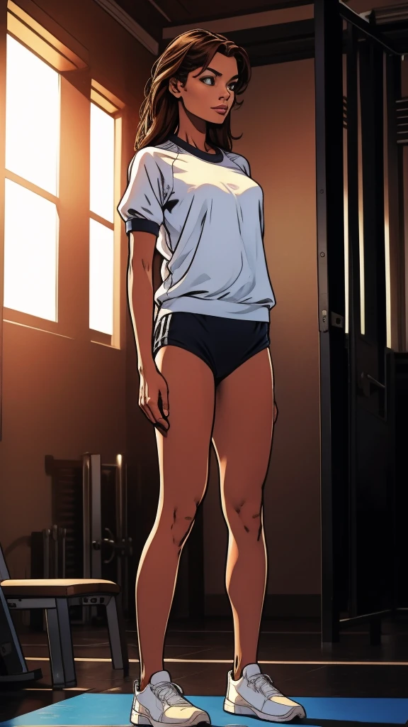 Lady in gym uniform full body standing, best quality, masterpiece