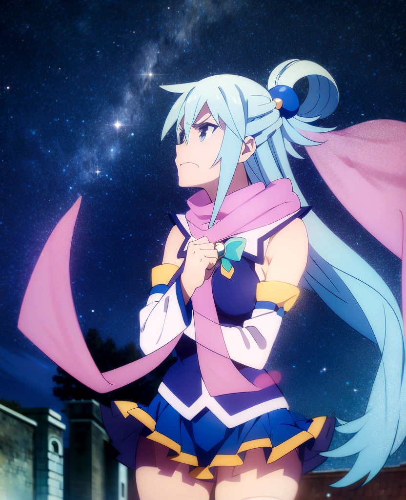 Aqua, angry, feather dress, pink scarf, ethereal scarf,  casting, Axel; night; stars; sparkle; sky;