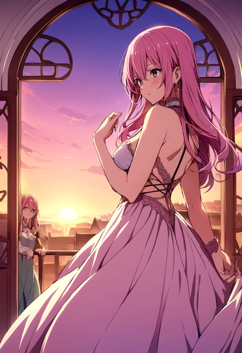 Brothel、Beckon、evening、Pink haired woman