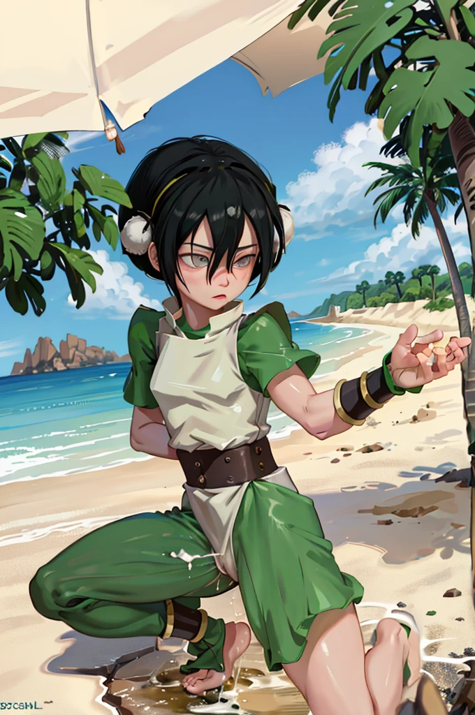 Toph Beifong naked on the beach with her bct full of cum 