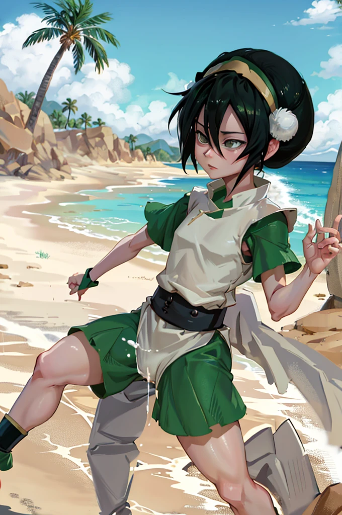 Toph Beifong naked on the beach with her bct full of cum 