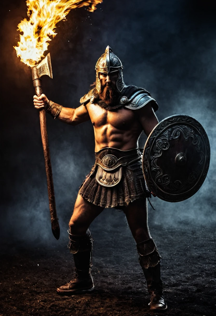 Ares warrior holding axe fire