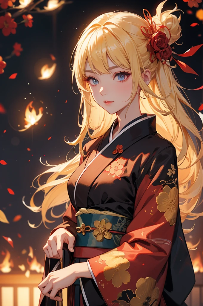 Ruby mobile legends kimono night fire work , blonde hair 