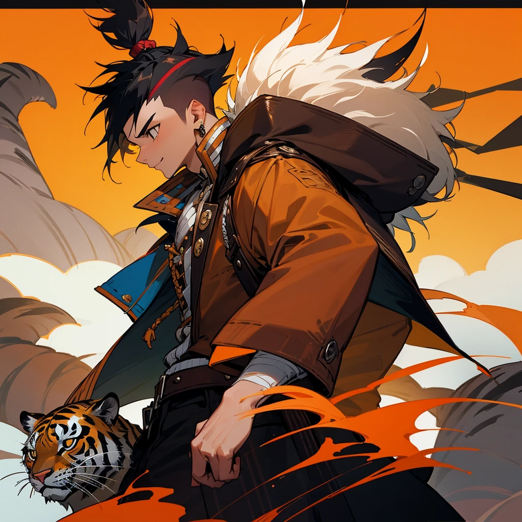 Mohawk Young man Pirate coat Tiger tail