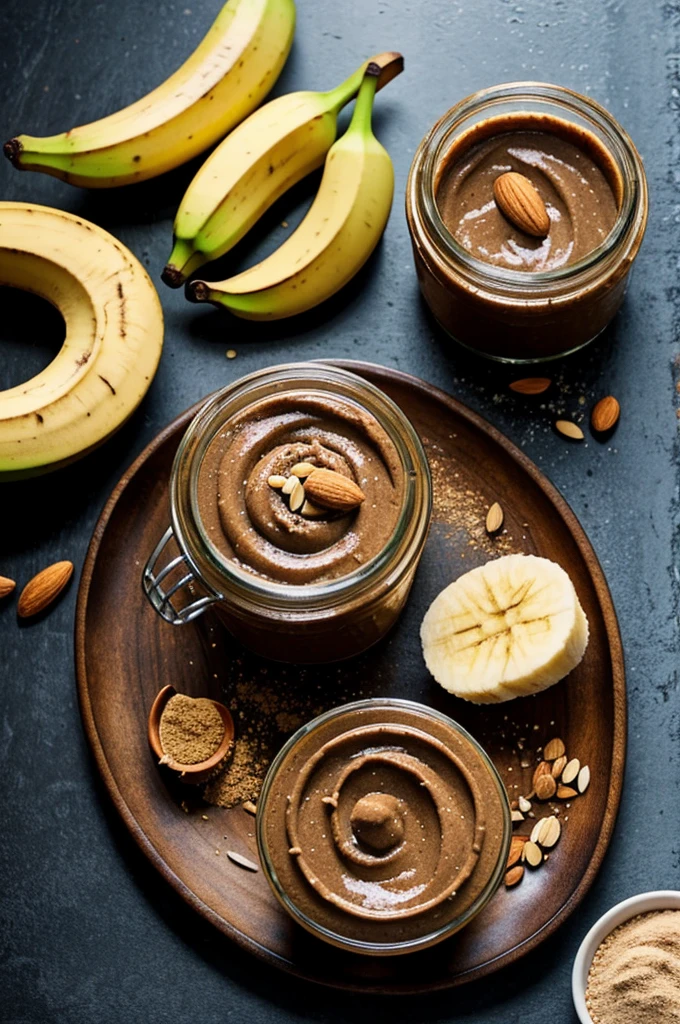 An image that has animated almond butter and banana 