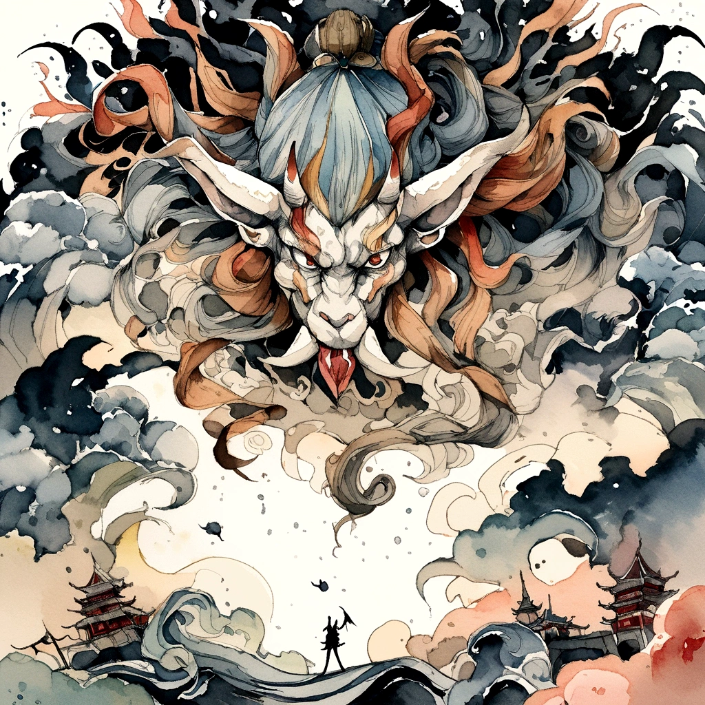 1 oni, watercolor style,