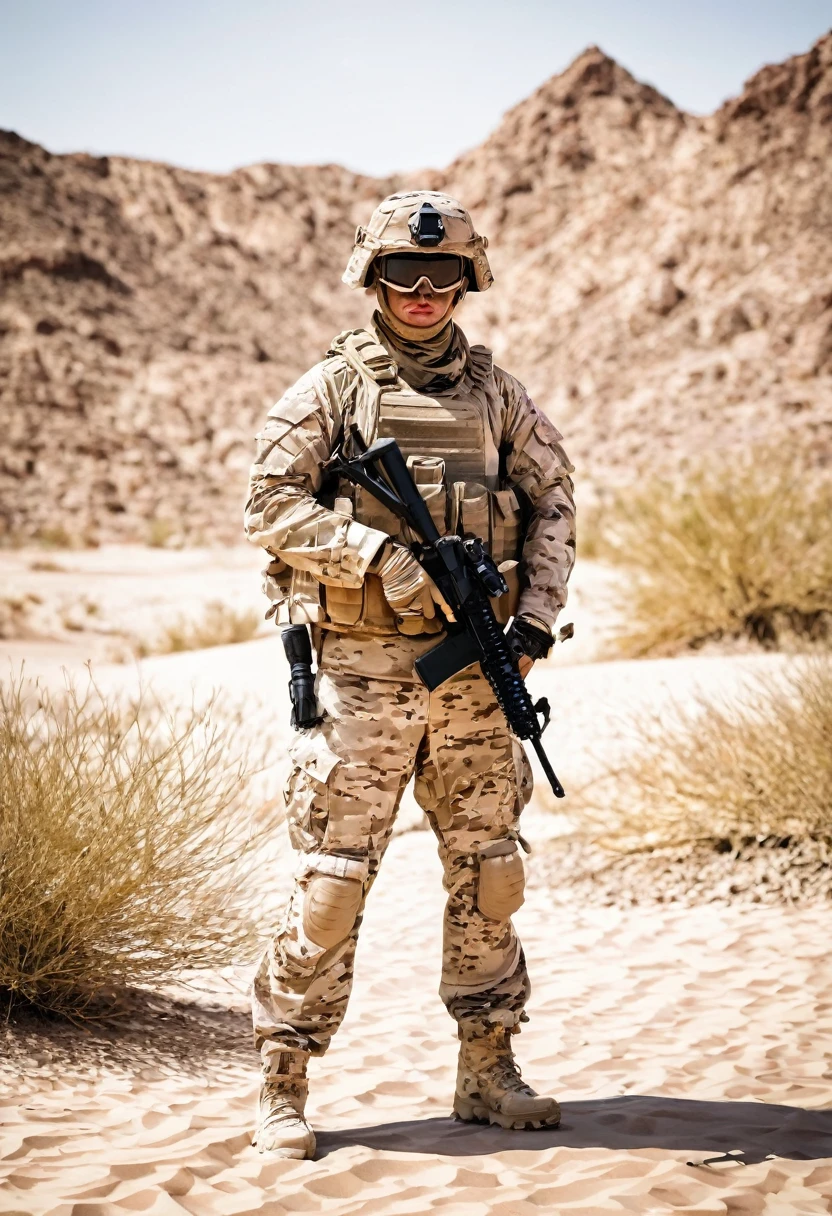 Soldier desert camouflage in desert