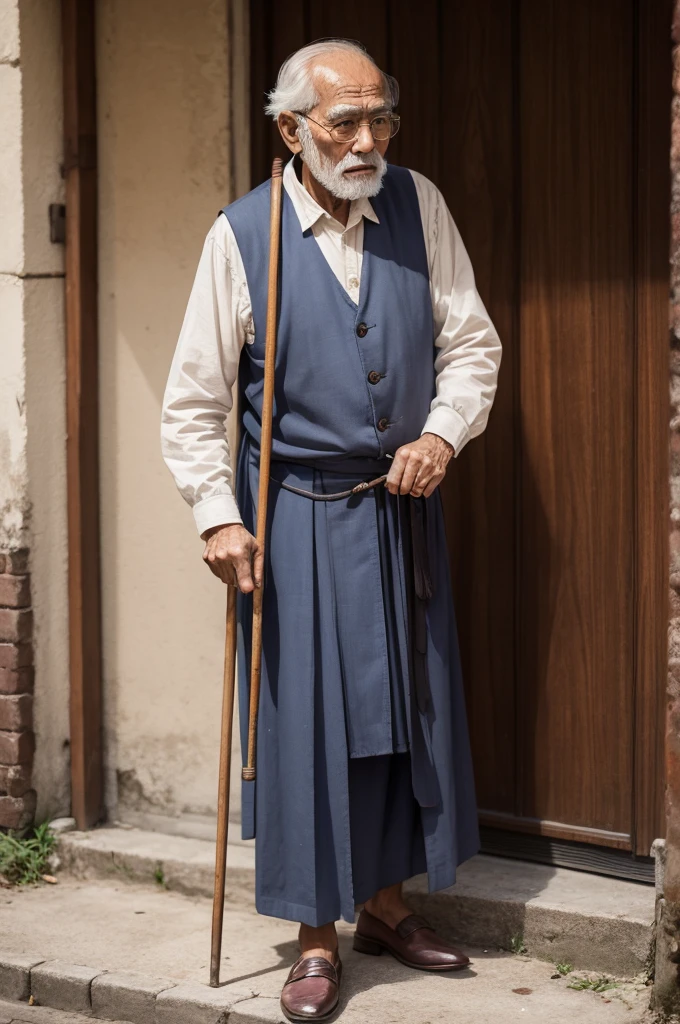 Old man with cane clothes