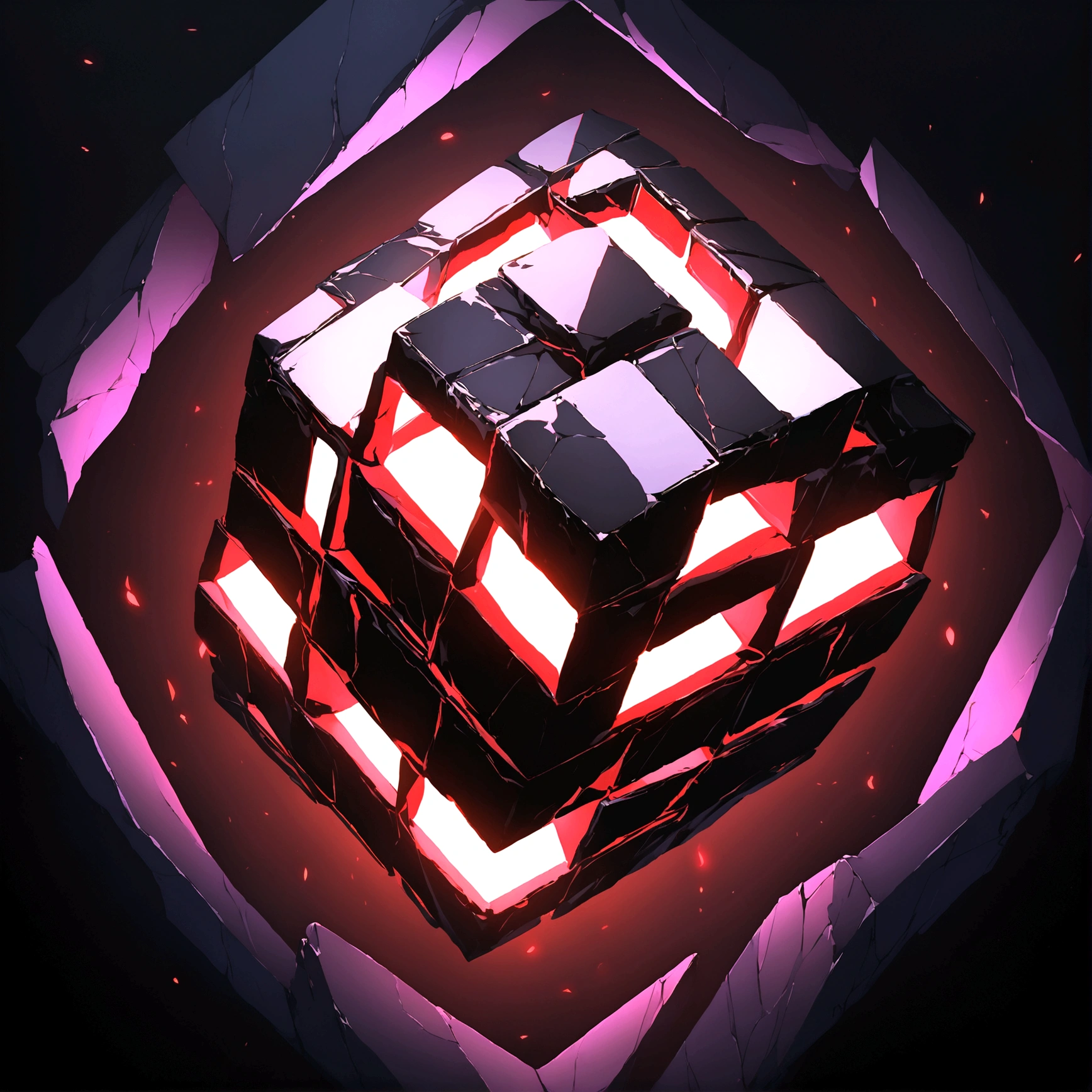 Black Magic Cube, Divide into squares, Black background,"One Piece-inspired anime, Dramatic and stunning lighting, Dramatic lighting, Creative details included, Ultra-fine 2D design, scenery Immerse yourself in creativity, Immerse yourself in creativity, Boasting the clarity of HD anime resolution, HD Anime Graphics, High Octane Rendering"