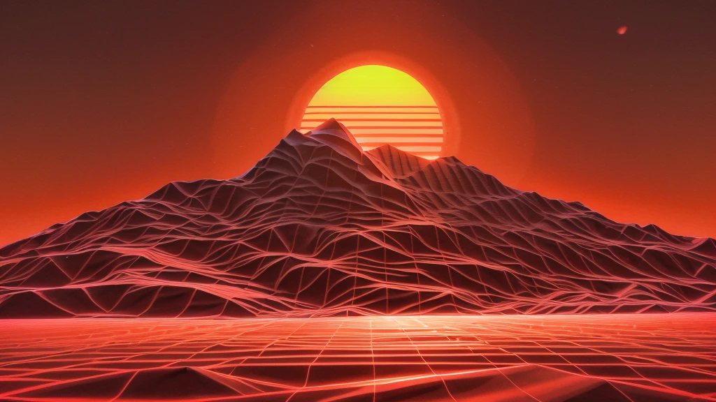 Sunset orange wireframe, Mountain々
