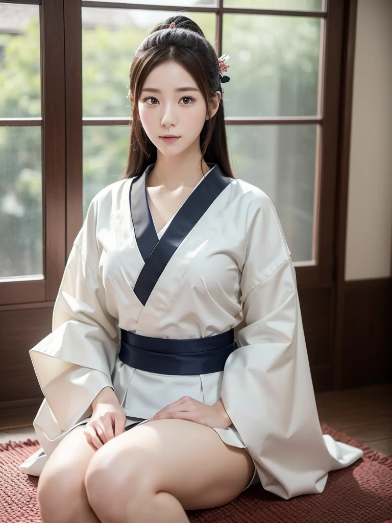 Naginata、White Haori、Enji no Hakama、(Highest quality)、((Very detailed))、4K、(8K)、masterpiece、Very detailedな、Highest quality、Super Resolution、1 person、Kind Face、Soft Light、RAW quality、Soft Skin、163cm、30 years old、Thighs