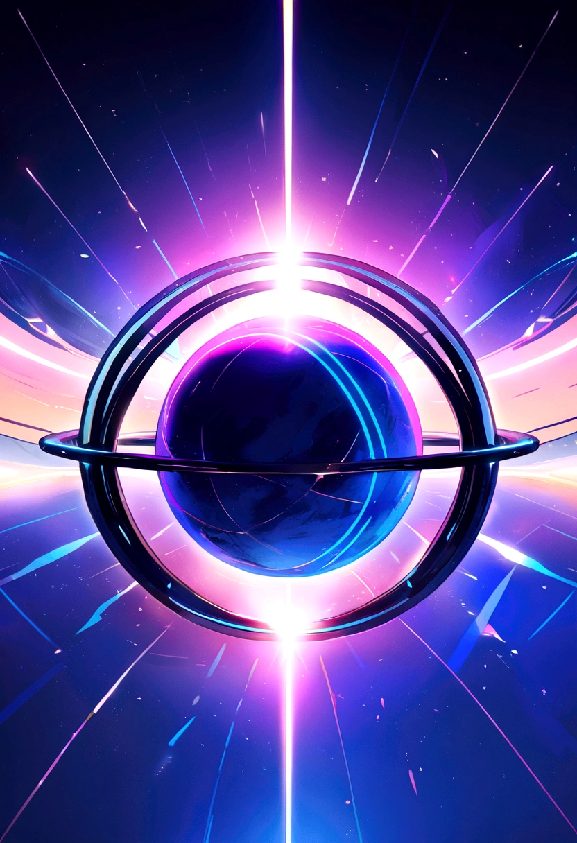 A minimalist shot of a symmetrical neon planet and its rings, Highlighting the sleek, futuristic aesthetic of the scene