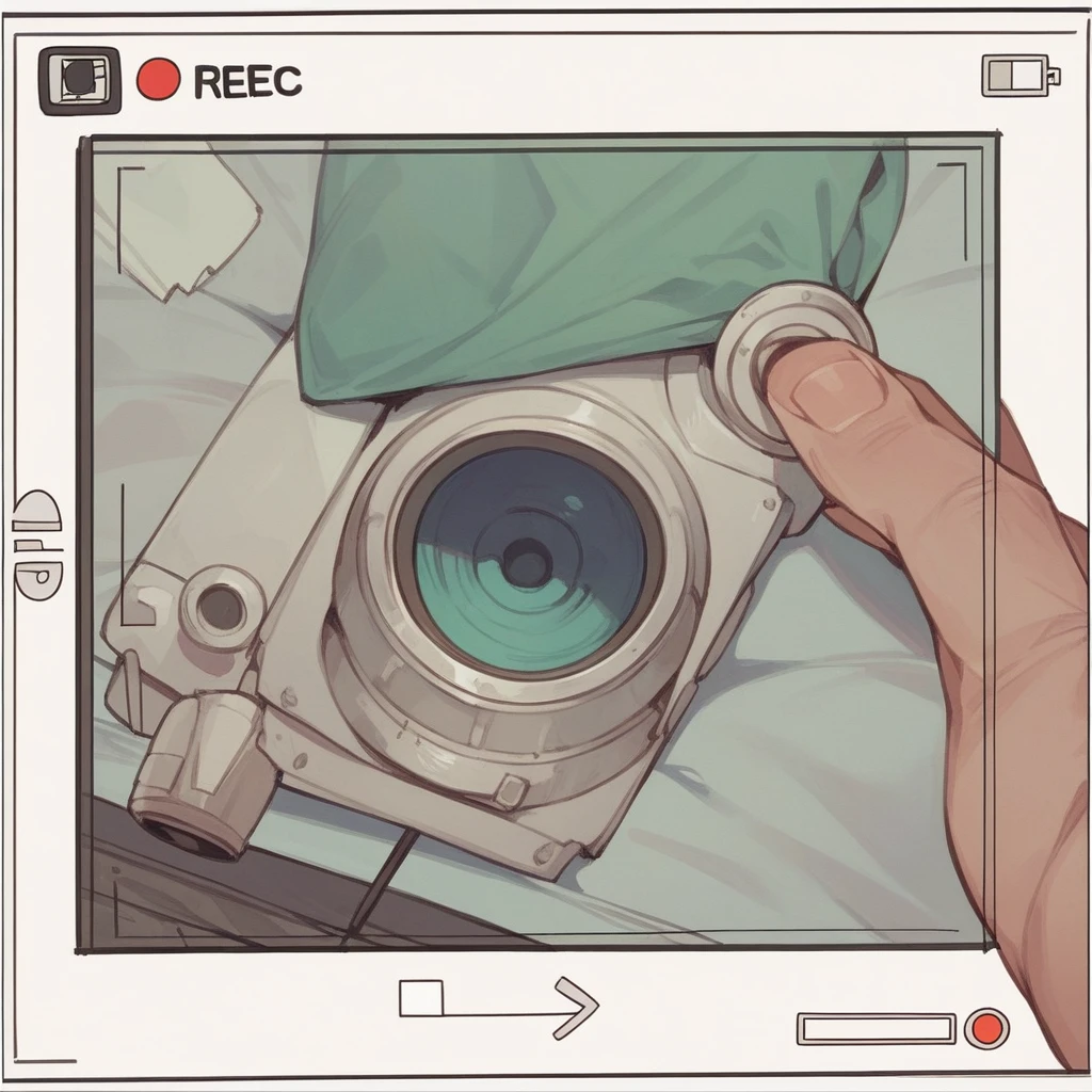 She looks into the viewfinder of a twin-lens camera that looks from above.