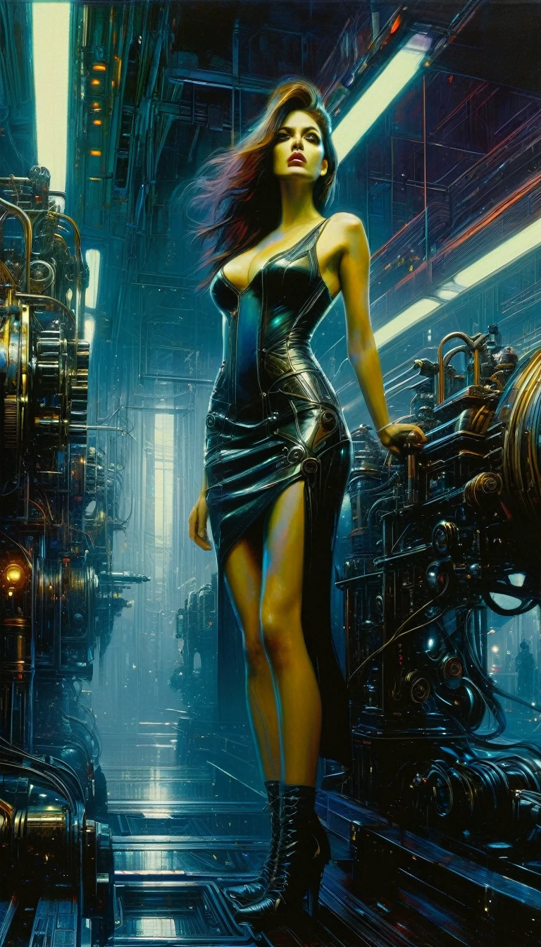 (highly detailed,cinematic lighting,dramatic colors,intricate machinery,futuristic technology,epic scale,moody atmosphere,sexy girl in scene, dark and gritty,masterpiece,best quality,8k,photorealistic,professional) (art inspired in Bill Sienkiewicz). oil painting)
