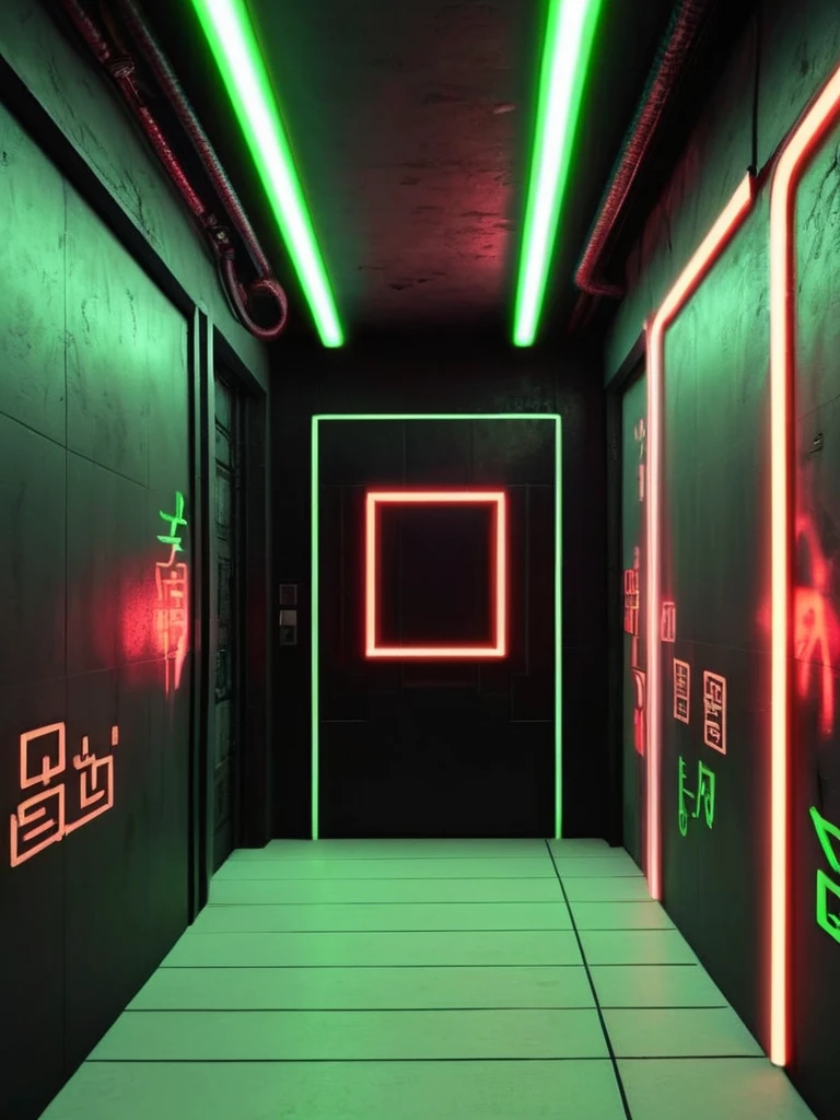 Vacant rooms, Bottomless, Webcam View, wall, futuristic with hell theme., cables hell neon, Symmetrical Images, hell, 白いwall, Black, green, study.