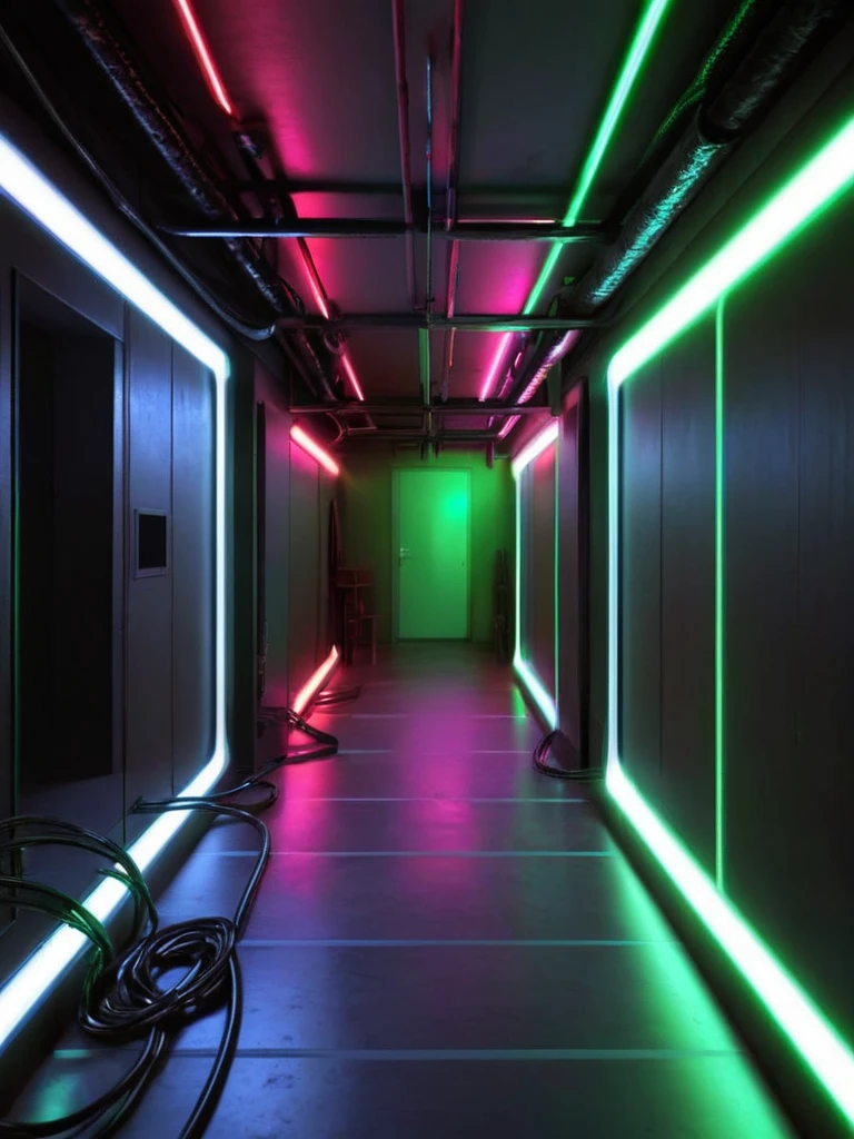 Vacant rooms, Bottomless, Webcam View, wall, futuristic with hell theme., cables hell neon, Symmetrical Images, hell, 白いwall, Black, green, study.