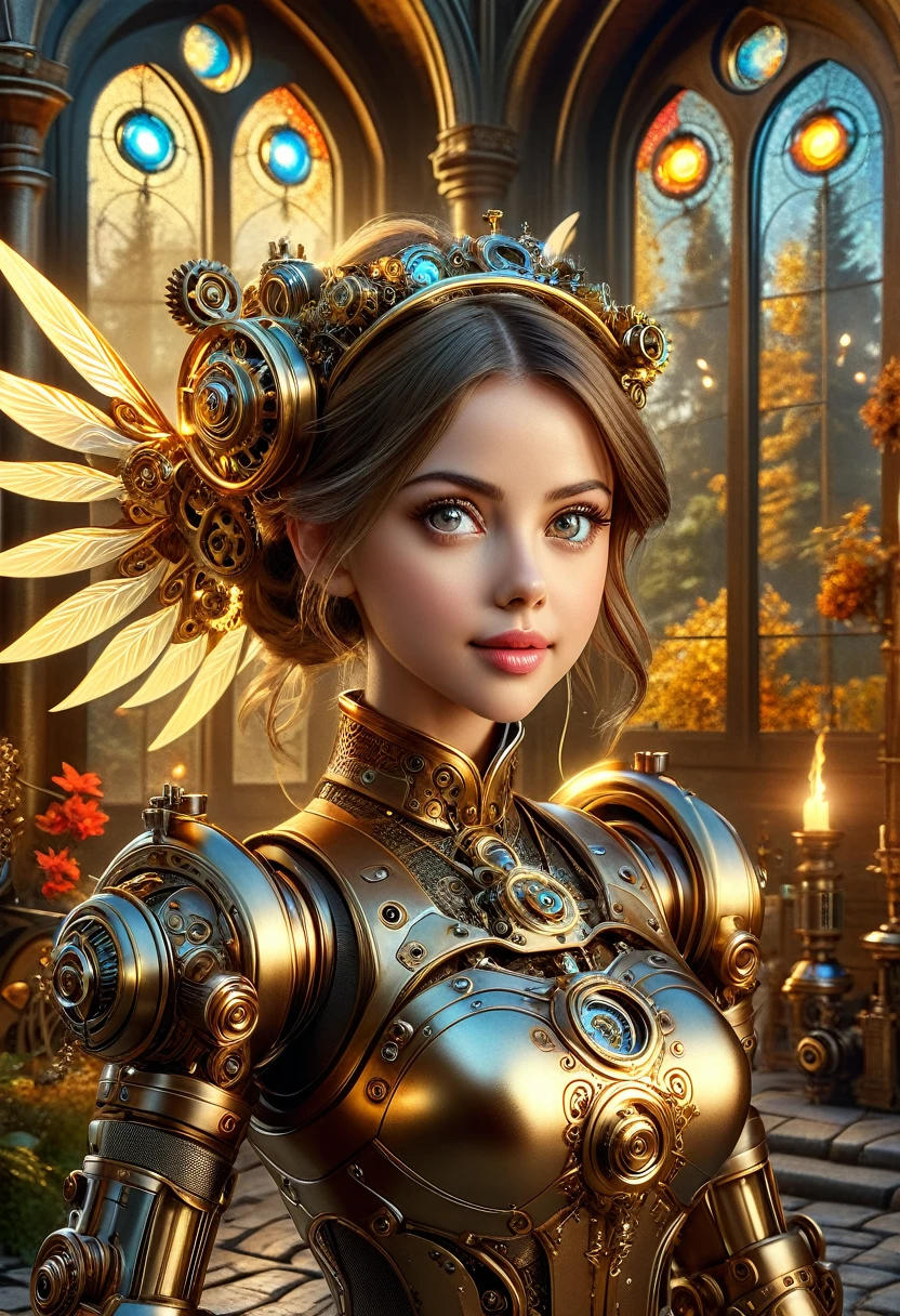 masterpiece, best quality, highly detailed, 1girl, solo, twintails, off-shoulder sweater, choker, large glasses, gold locket, jacket, hairband, looking at viewer, smile, blush, mechaical face. Wide Smile, Eyes Detailed & Wide, sexy Pose. Ultra HD, Rococo-Inspired Fantasy Art With Intricate Details. Cute, Charming Expression, Alluring-Gaze, looking at viewer Beautiful Eyes, An-Ideal-Figure. . slim waist, fit body, full lipsWarm lights , woman in a dreamy forest at night, with fluffy hair, delicate face, realistic, real, slim, large aperture, sexy shots, attractive poses,Stunnin gly beautiful merge of Scarlett Johanson. Alison Brie, Selena Gomez. symmetrical face, photorealistic, photography, path tracing, specular lighting, volumetric face light, path traced hairmaximum quality{(masutepiece) (8K High Resolution) (top-quality) In the style of breath of the wild.medieval monastery garden,steampunk craftsman robot monk,beautiful ornate architecture,steampunk machinery and gears,exquisite stained glass windows,enchanted flower garden,ancient stone walkway with intricate carvings,glowing candles and dimly lit atmosphere,steam and smoke billowing from the machinery,mystical atmosphere,peaceful and serene setting,mechanical wings attached to the robot monk's back,robot monk with intricate clockwork mechanisms,electromechanical eyes glowing with energy,warm golden color palette,gentle sunlight streaming through the stained glass windows,whispering sound of wind and rustling leaves,the scent of aged books and incense,notes of ancient Gregorian chants echoing in the air,sense of awe and tranquility,combination of futuristic and medieval elements,harmony of technology and spirituality.