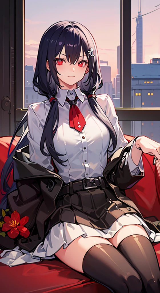 ((masterpiece)), highest quality, 1 girl, 、、bob hair、Commemorative photo、view from below、smile、School、uniform、stripes々panties、sole、sitting on the desk

