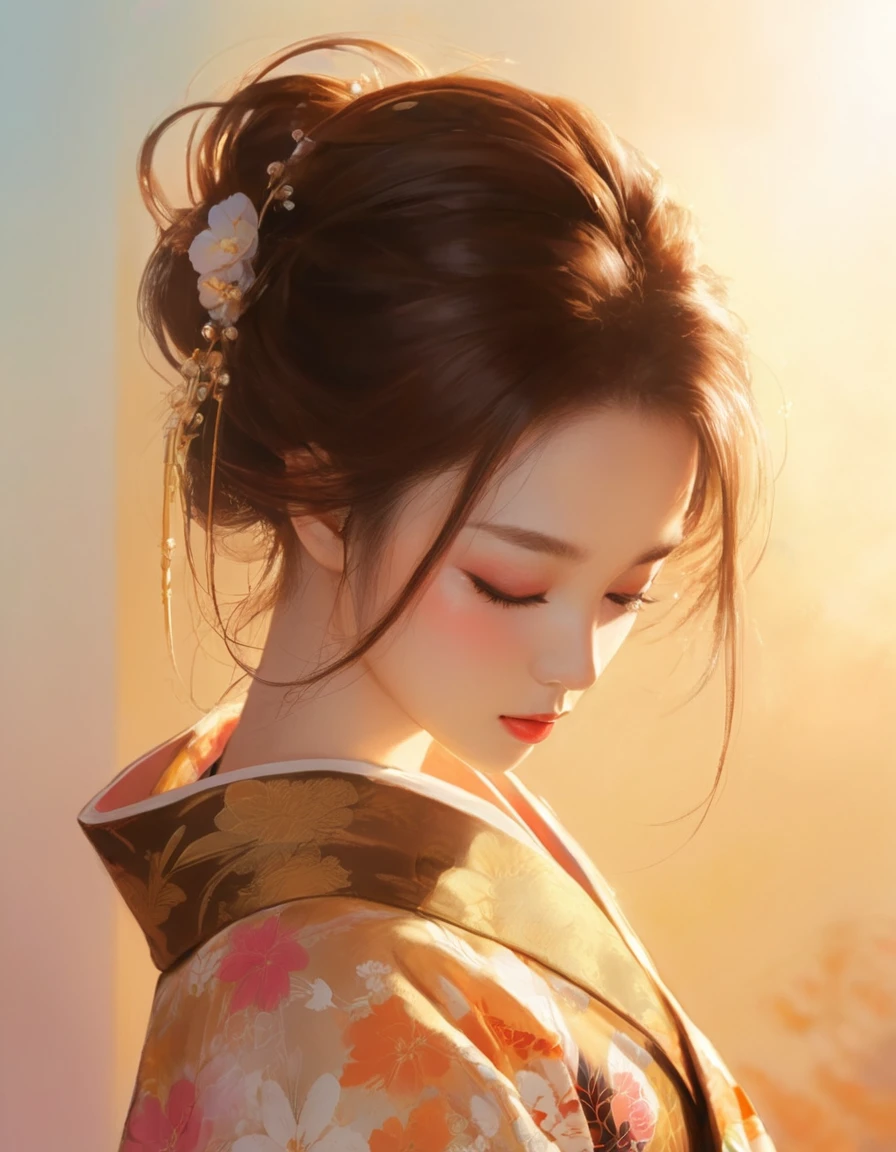 Close-up of a woman in a kimono with her eyes closed, Beautiful character drawings, artwork in the style of Gwaiz, Gwaiz, palace , Girl in Hanfu, Beautiful digital art, Beautiful anime portraits, Anime Girl Profile, Japanese art style, Beautiful digital painting, Beautiful Anime Women, Stunning Anime Face Portraits, Beautiful Anime Girls