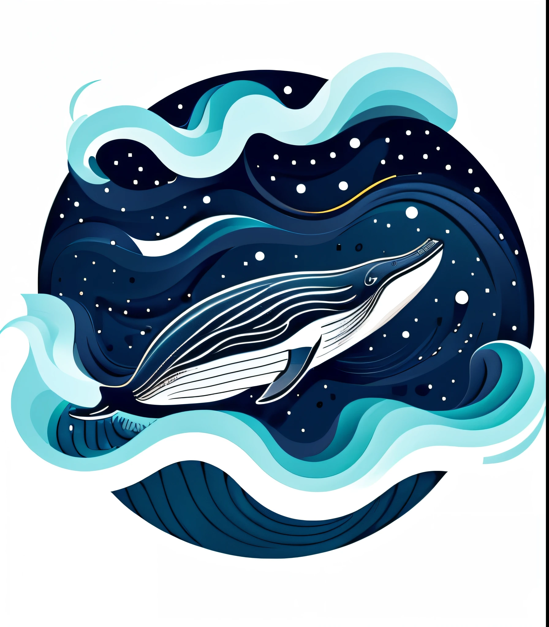 Masterpiece, best quality, very detailed, vector art, black background, an illustration of a very detailed, anatomically correct whale floating in a starry galaxy sky