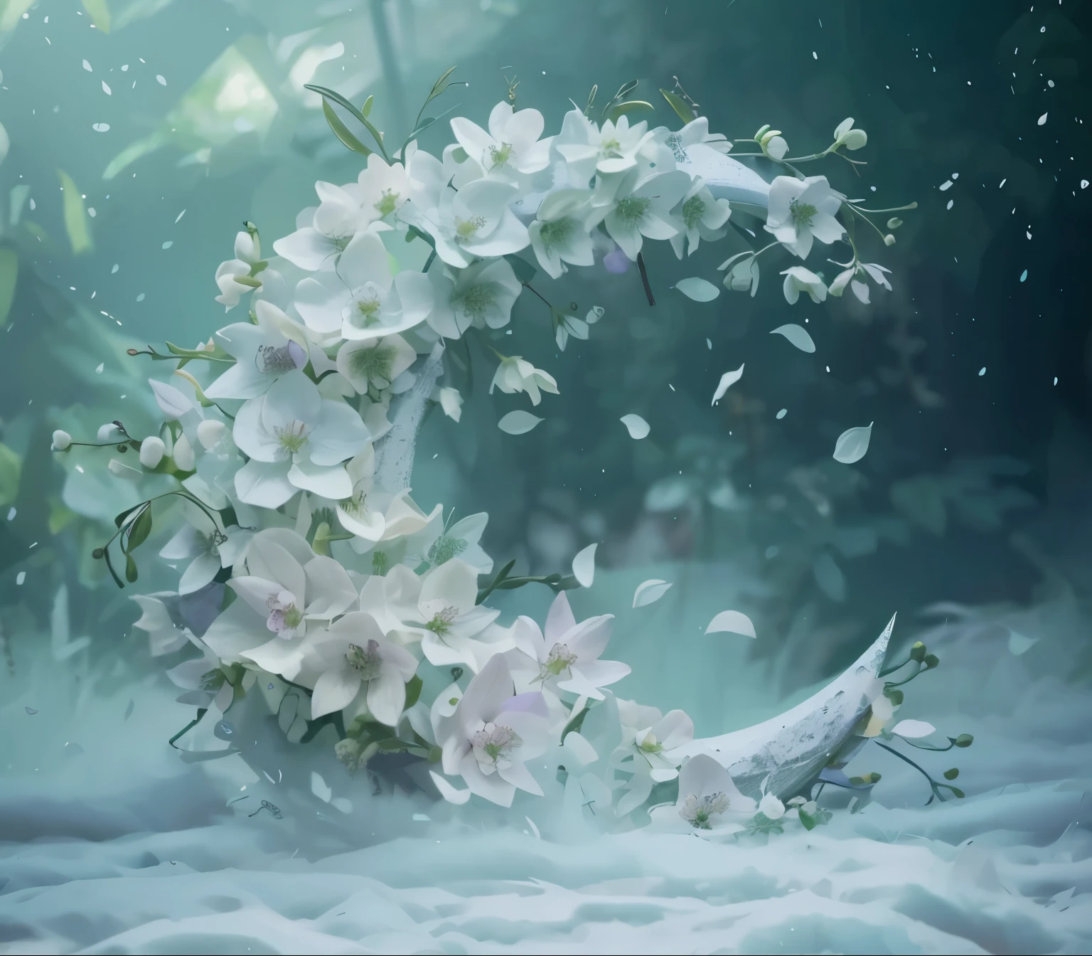 muted mint green background, lavender orchids