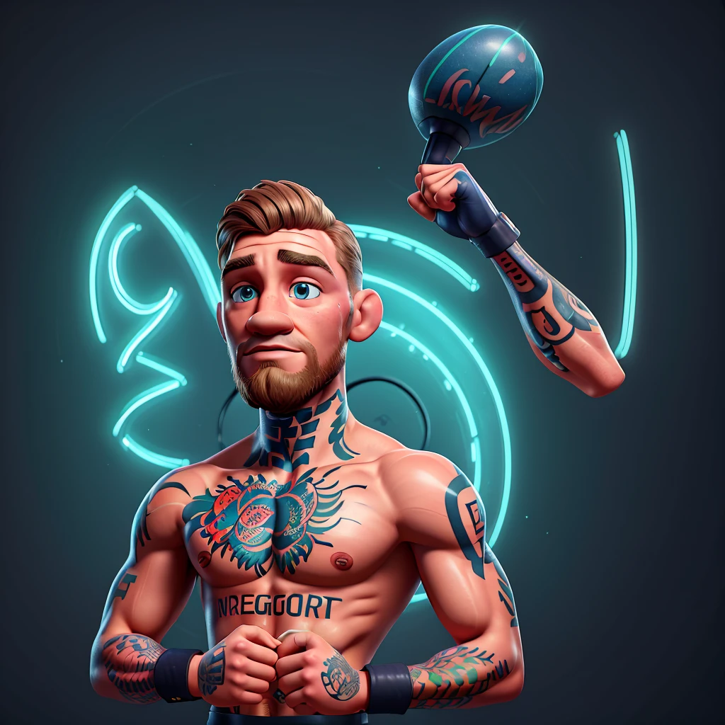 neon light sign in design of conor mcgregor with tatoo and boxing | of gorgeous conor mcgregor high body with tatoo | detailed gorgeous face | precise lineart | intricate | realistic | studio quality | cinematic | luminescence | character design | concept art | highly detailed | illustration | digital art | digital painting| vray-render