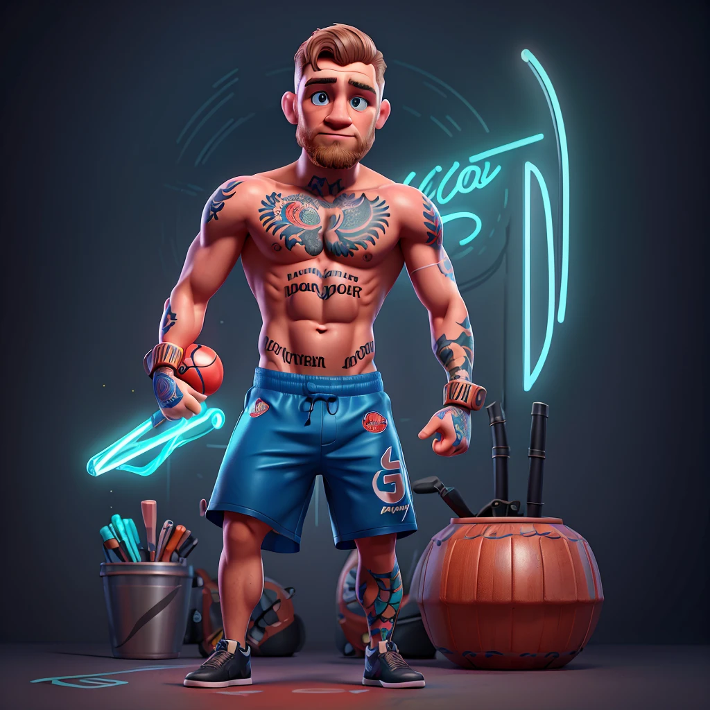 neon light sign in design of conor mcgregor with tatoo and boxing | of gorgeous conor mcgregor high body with tatoo | detailed gorgeous face | precise lineart | intricate | realistic | studio quality | cinematic | luminescence | character design | concept art | highly detailed | illustration | digital art | digital painting| vray-render