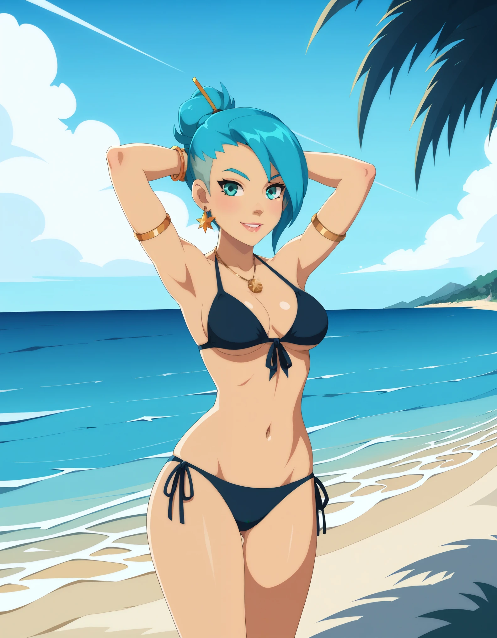 score_9, score_8_up, score_7_up, 1girl, bikini, beach, sunset,