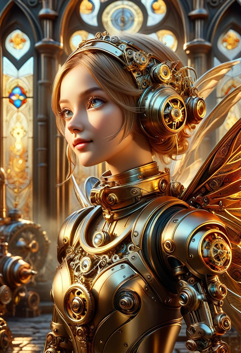 masterpiece, best quality, highly detailed, 1girl, solo, twintails, off-shoulder sweater, choker, gold locket, jacket, hairband, looking at viewer, smile, mechaical face. Wide Smile, Eyes Detailed & Wide, sexy Pose. Ultra HD, Rococo-Inspired Fantasy Art With Intricate Details. Cute, Charming Expression, Alluring-Gaze, looking at viewer Beautiful Eyes, An-Ideal-Figure. . slim waist, fit body, Warm lights , t, with fluffy hair, delicate face, realistic, real, slim, large aperture, sexy shots, attractive poses, symmetrical face, photorealistic, photography, path tracing, specular lighting, volumetric face light, path traced hairmaximum quality{(masutepiece) (8K High Resolution) (top-quality) In the style of breath of the wild.medieval monastery garden,steampunk craftsman robot monk,beautiful ornate architecture,steampunk machinery and gears,exquisite stained glass windows,enchanted flower garden,ancient stone walkway with intricate carvings,glowing candles and dimly lit atmosphere,steam and smoke billowing from the machinery,mystical atmosphere,peaceful and serene setting,mechanical wings attached to the robot monk's back,robot monk with intricate clockwork mechanisms,electromechanical eyes glowing with energy,warm golden color palette,gentle sunlight streaming through the stained glass windows,whispering sound of wind and rustling leaves,the scent of aged books and incense,notes of ancient Gregorian chants echoing in the air,sense of awe and tranquility,combination of futuristic and medieval elements,harmony of technology and spirituality. 
