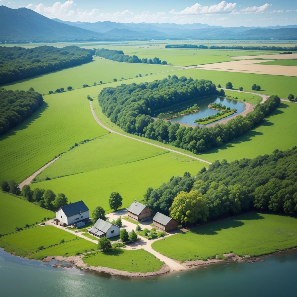 Farm, With a lot of animals , trees,lake, Farm animals 