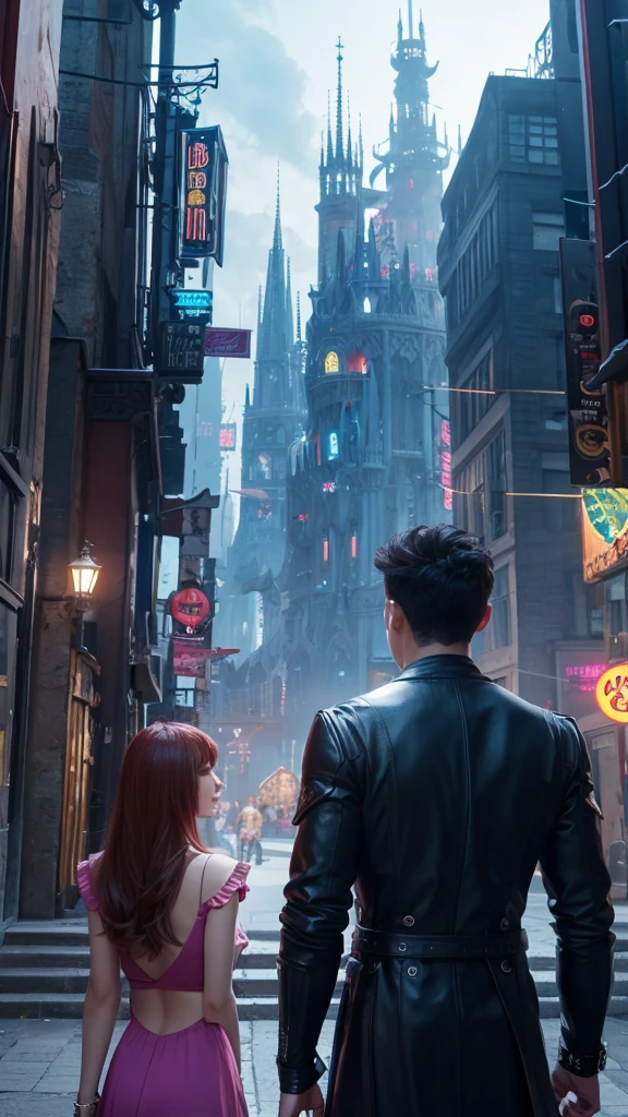 Fantasy　City　Male and female back view　