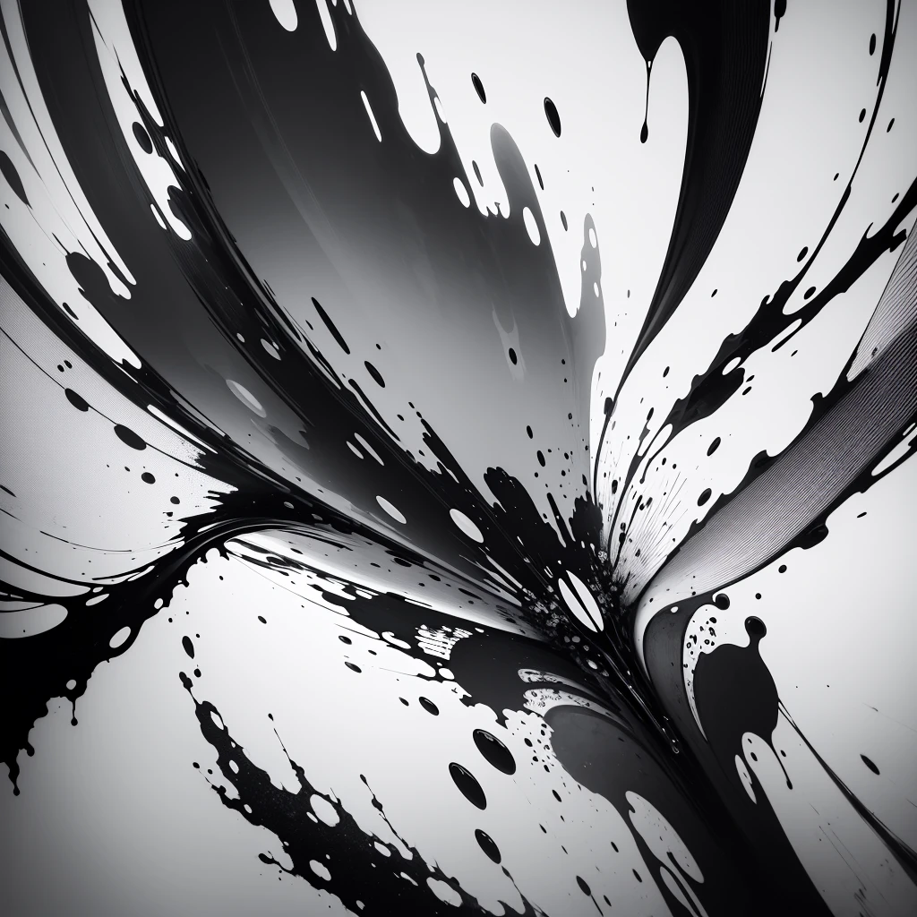(High resolution,Super detailed),Ink splash,Abstract art,Black and White,Splattered ink,fluid motion,Chaotic patterns,Dynamic Lines,Texture is important,Depth and Dimension,Organic shapes and forms,Contrast,Interplay of light and shadow,Dripping Ink,Ink splatter,Fascinating composition,Expressive brushstrokes and lines,Subtle changes in opacity,Ink bleeding and blending,Unpredictable and spontaneous,born々new emotions,Sense of movement and energy,Layered and complex visuals,shortage々Edgy and,graceful and elegant,Modern and avant-garde,Unique and attractive,Monochrome color scheme,Unrealistic and dreamy atmosphere,Playful and experimental,Imaginative and thought-provoking.