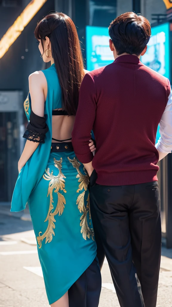 Fantasy　City　Stylish clothing　Male and female back view　