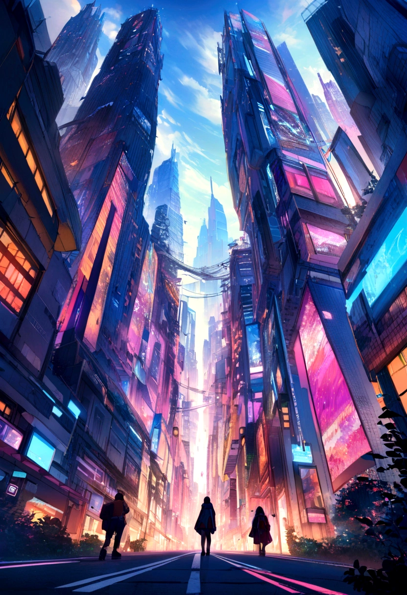 Vast futuristic cityscape, ((Realistic)), ((photograph)), Vibrant and energetic, With a backdrop of shining skyscrapers stretching towards the sky, Future Transportation Systems, Hovering vehicles, high-speed trains, etc., A city where cutting-edge technology and organic elements come together in harmony, Seamlessly integrating nature into architecture, ((Refined aesthetics)) Inspired by the work of futuristic concept artists (Syd Mead), ((Very detailed)), (masterpiece),Vibrant colors reflect the city's vibrancy, Neon accents and bold primary colors、And combine natural colors, Dynamic streets, Wide perspective and dynamic angles, Towering Structures,