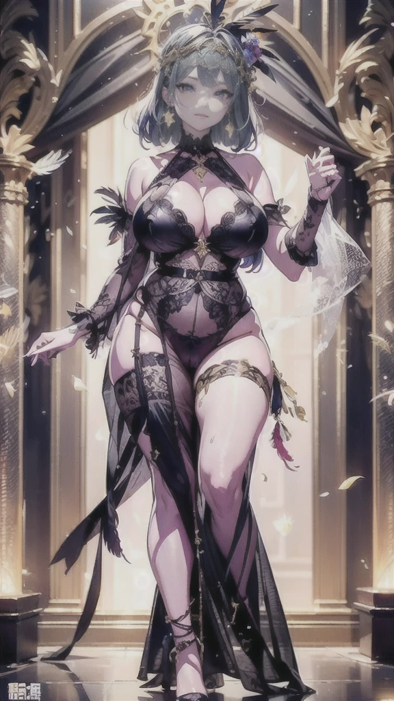 The best masterpiece ever、🌟Beauty, 3D two-dimensional, rich, bionde, skirt, stockings, high heels, Star、(Highly detailed CG Unity 8K wallpaper),(masterpiece), (最High quality), (超be familiar with), (best work),(best shadow), (sharp eyeliner, eye shadow, fine eye:1.1), (超High resolution,realistic,最High quality,realistic),(8K,RAW photo,最High quality,Star),mature woman、sensual curves、huge breasts、thighs、bubble、Ass masterpiece, 最High quality, 超be familiar with, full body shot, mature woman, beautiful mature woman, nightgown and underwear, enchanting smile, thick lips, Chubby lips, blush, looking at the viewer, provocative expression, Beautifulhair type, cleavage, Plump、curvy hips、attractive face、sexy lingerie、an inviting gaze、Expression of emotions、Lewd underwear、(((erotic see-through lingerie set)))、Standing position、gorgeous accessories 、Women with Big Breasts, bare shoulders, Golden hair, colored feather, metal ornaments, colored flowers, particle, light, (masterpiece, 最High quality, 最High quality, official art, beautiful and aesthetic:1.2), (1 girl:1.5), Be very familiar with,(Fractal Art:1.1),(colorful:1.1)、(flowers:1.3),most detailed,(zentangle:1.2), (dynamic pose), (abstract background:1.3), (shiny skin), (lots of colors :1.4), ,(earrings:1.4), (feather:1.4),masterpiece, 最High quality, 超be familiar with, 30~40 years, full body shot, beautiful 、Various hair types，gold headband，plump breasts，beautiful，greek clothing，Tulle covers the breasts，perfectly proportioned, detailed clothing details,marble，god statue，cinematic lighting, film grain, 8K, masterpiece, 超be familiar with, high detail, High quality, High resolution,(((NSFW:1.2)))、exposed chest、Openwork decoration，(((see through dress)))、(((Anatomically correct body))) , 最High quality, 超be familiar with, (((Lewd underwear)))、raise your butt, from below, (((R-18)))、thighs, big breasts, Are standing, cowboy shot, blush, (((1 girl))), (masterpiece:1.3), (High resolution), (8K), (Be very familiar with), perfect face, Ni