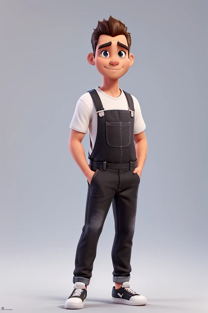 A 3D rendered illustration of a 33-year-old man with light skin, minimal hair, and receding sides, wearing a black Palmeiras football team t-shirt, black jeans, and white sneakers. The man is giving a thumbs-up gesture with his thumb, showcasing a Disney-style expression. The overall image is high-quality with a vivid and detailed 20k rendering, capturing the essence of a contemporary Disney character., illustration, photo, 3d render