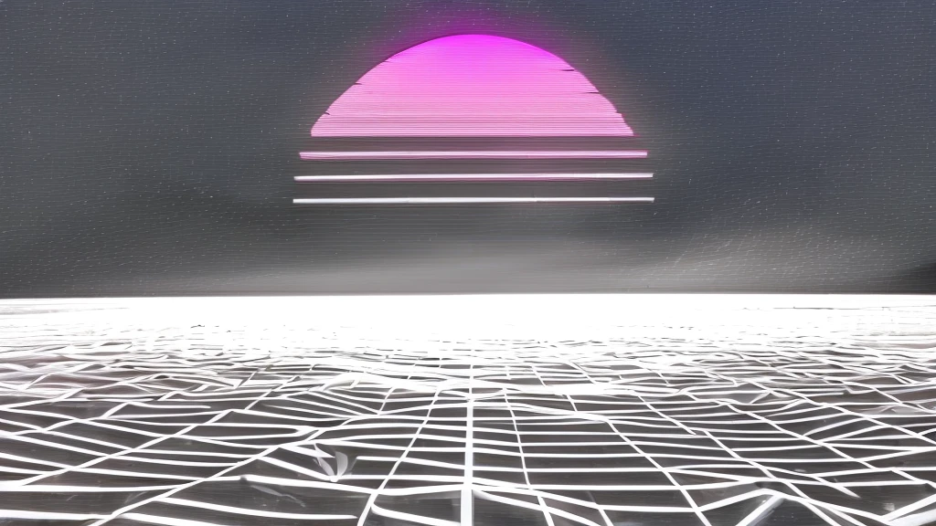 White wireframe on the beach at night, sun