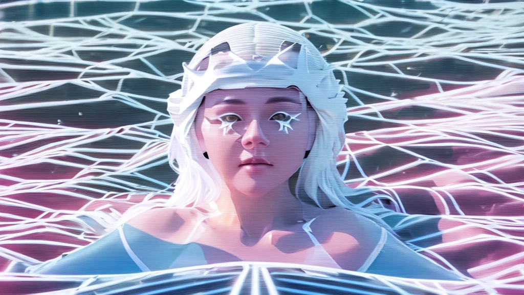 White wireframe on the beach at night, sun
