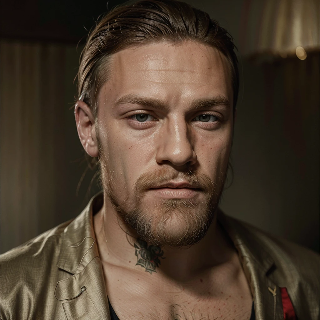 a portrait of an conor mcgregor santa clauss in 19th century, beautiful painting with highly detailed face, boxing face, French color background
