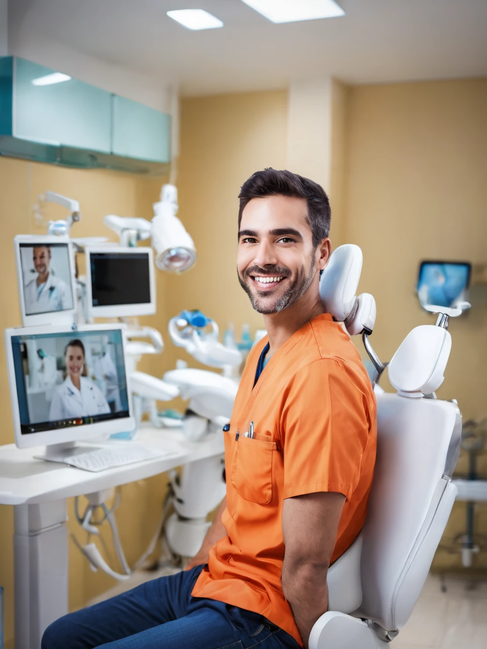 André, a dentist with a striking presence, is always ready to provide the best care to its patients. In celebration of the success of 365 days, He brings a smile that lights up the room, reflecting your passion and dedication to the profession.To create a more impactful presentation and attract more patients or customers, Here are some tips:Professional Description: Keep the description clear and objective, highlighting your qualifications and specialties.Brand Image: Use professional photos, like the one you provided, where he is smiling and well-presented, to convey confidence and professionalism.Interaction and Engagement: Create posts that encourage followers to interact, how to oral health tips, FAQs answered and treatment results.
Use my photo I sent,