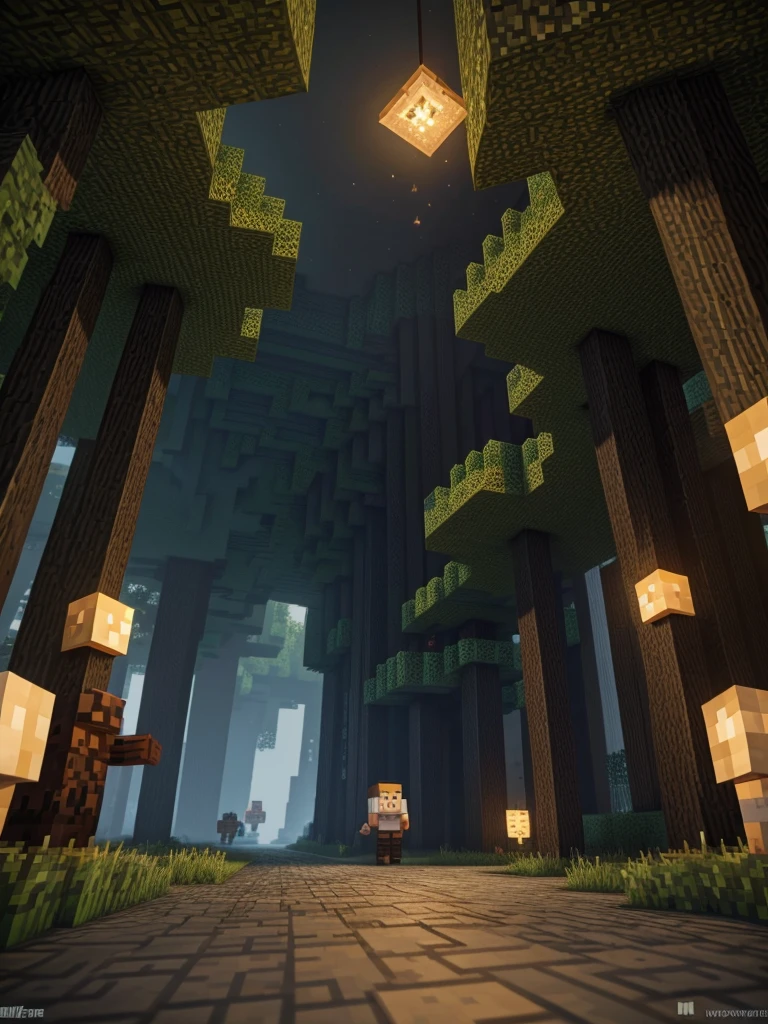 wall-paper, minecraft, natta, adventure, forst, torchlit, stele, minecraft art style